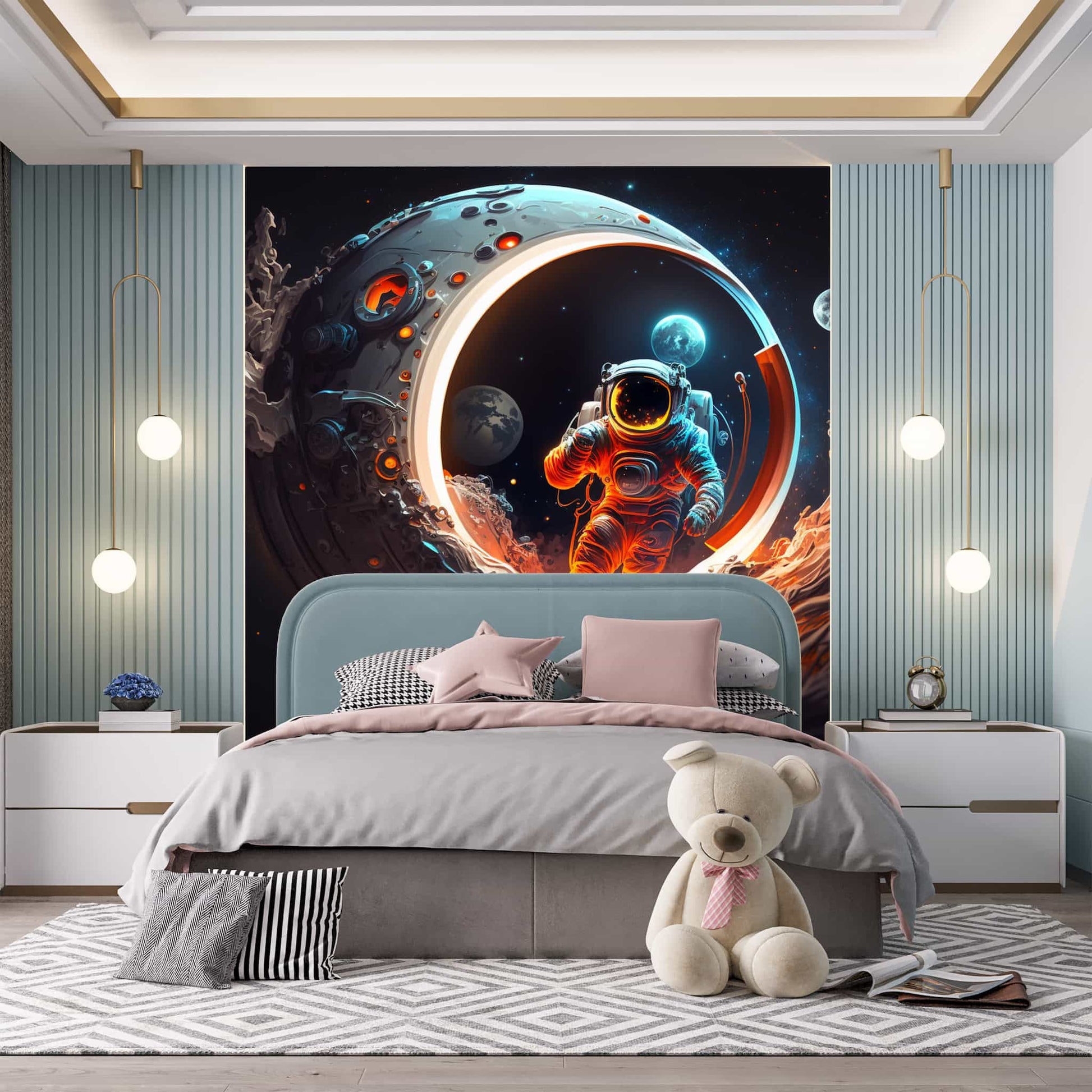 wallpaper peel and stick Astronaut on The Moon Wallpaper Space Mural YCO-00211