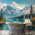 Banff National Park Wallpaper, Mountain and Lake Landscape Wall Decal YD-05010