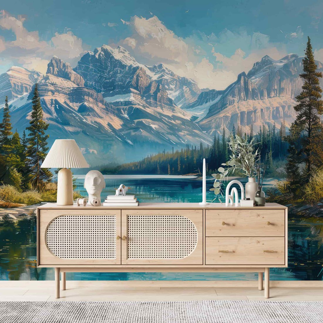 Banff National Park Wallpaper, Mountain and Lake Landscape Wall Decal YD-05010