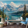 Banff National Park Wallpaper, Mountain and Lake Landscape Wall Decal YD-05010