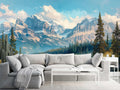 Banff National Park Wallpaper, Mountain and Lake Landscape Wall Decal YD-05010