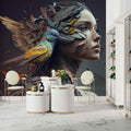 Bird Woman Wallpaper, Hairdresser Beauty Center Wallpaper YK-00586