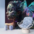 Blue Butterfly and Woman Wallpaper, Beauty Salon Wall Art YK-00600