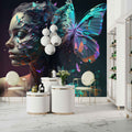 Blue Butterfly and Woman Wallpaper, Beauty Salon Wall Art YK-00600