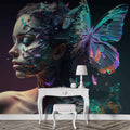 Blue Butterfly and Woman Wallpaper, Beauty Salon Wall Art YK-00600
