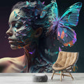 Blue Butterfly and Woman Wallpaper, Beauty Salon Wall Art YK-00600