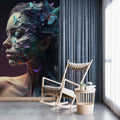 Blue Butterfly and Woman Wallpaper, Beauty Salon Wall Art YK-00600