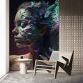 Blue Butterfly and Woman Wallpaper, Beauty Salon Wall Art YK-00600