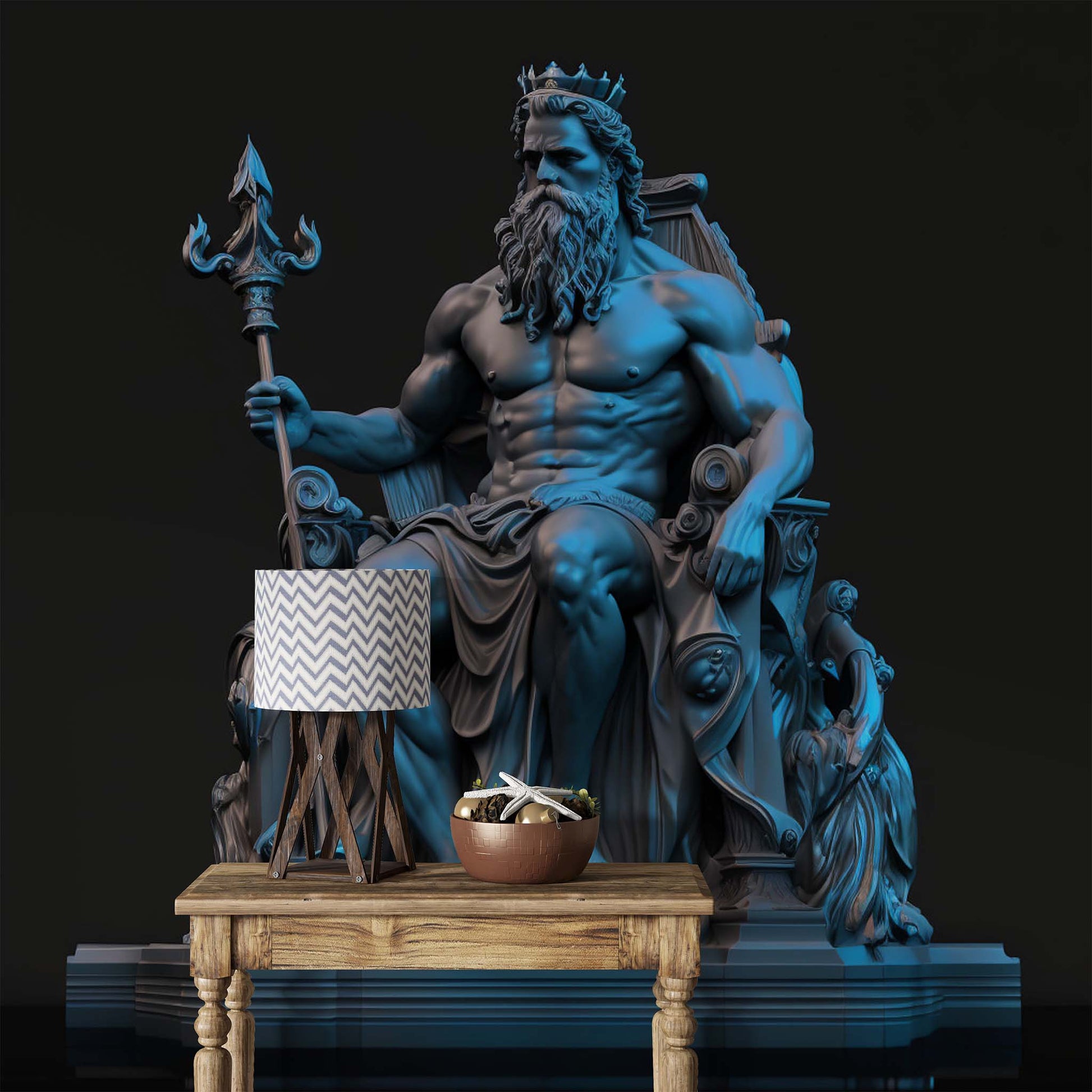 Blue Poseidon Wallpaper, Greek Mythology Wall Decal YM-00049