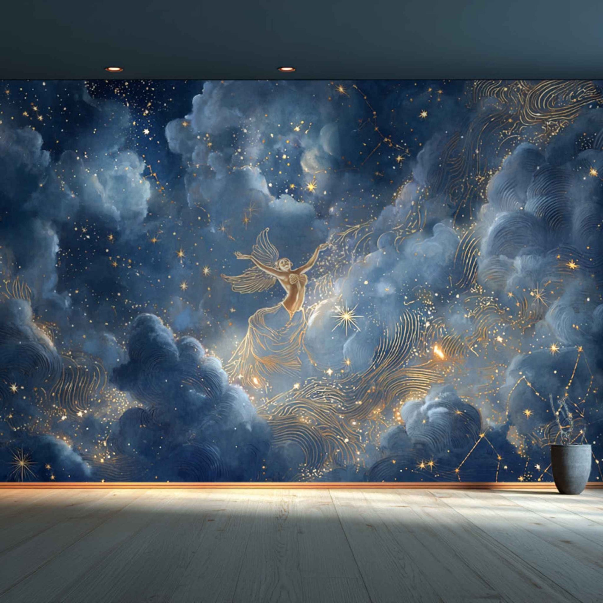 Blue Wall Mural Wallpaper Nyx Night Goddess Inspired Cosmic Design YT-06031