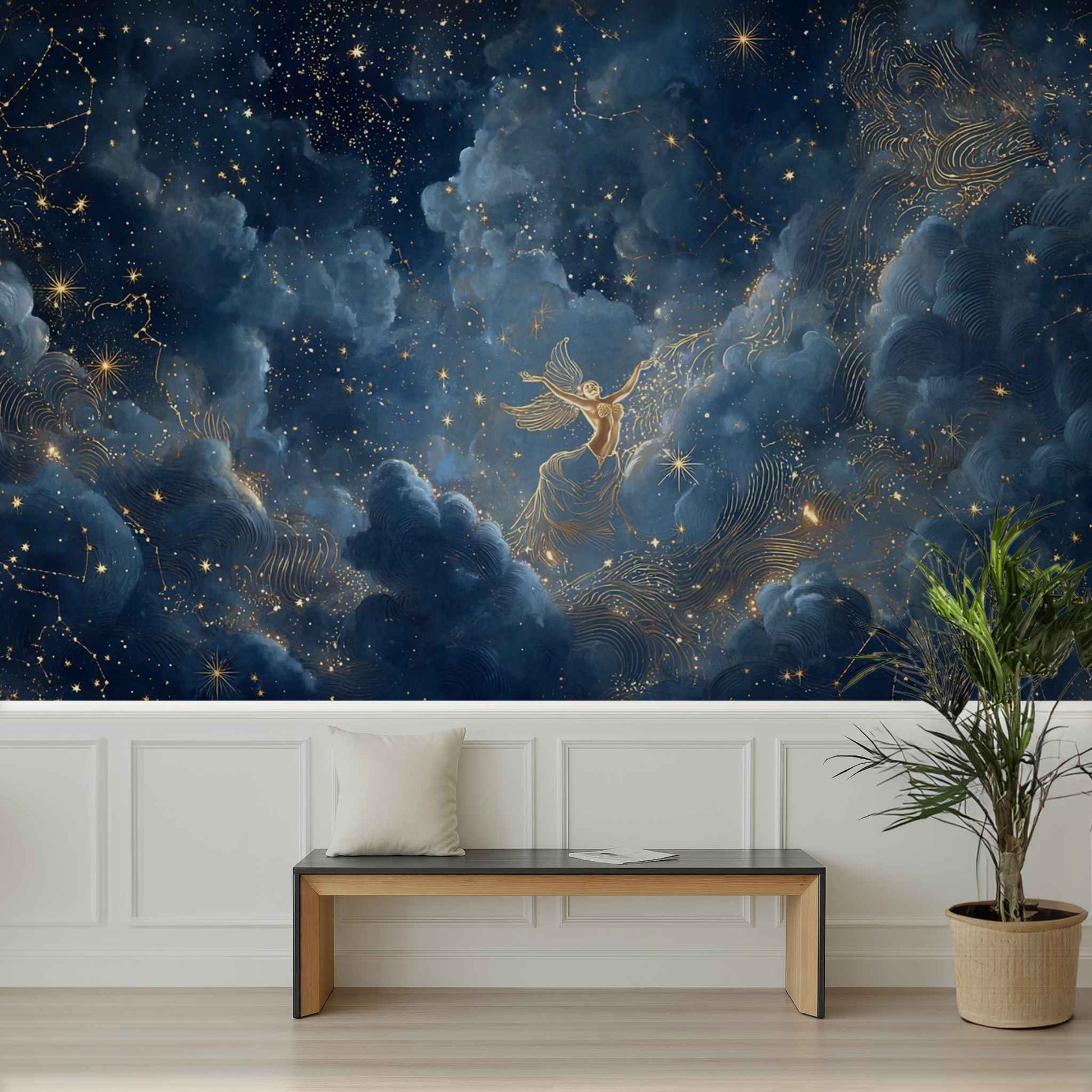 Blue Wall Mural Wallpaper Nyx Night Goddess Inspired Cosmic Design YT-06031