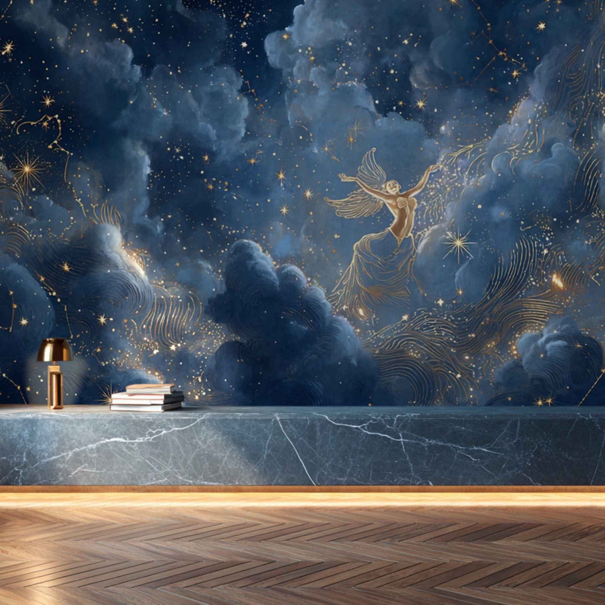 Blue Wall Mural Wallpaper Nyx Night Goddess Inspired Cosmic Design YT-06031