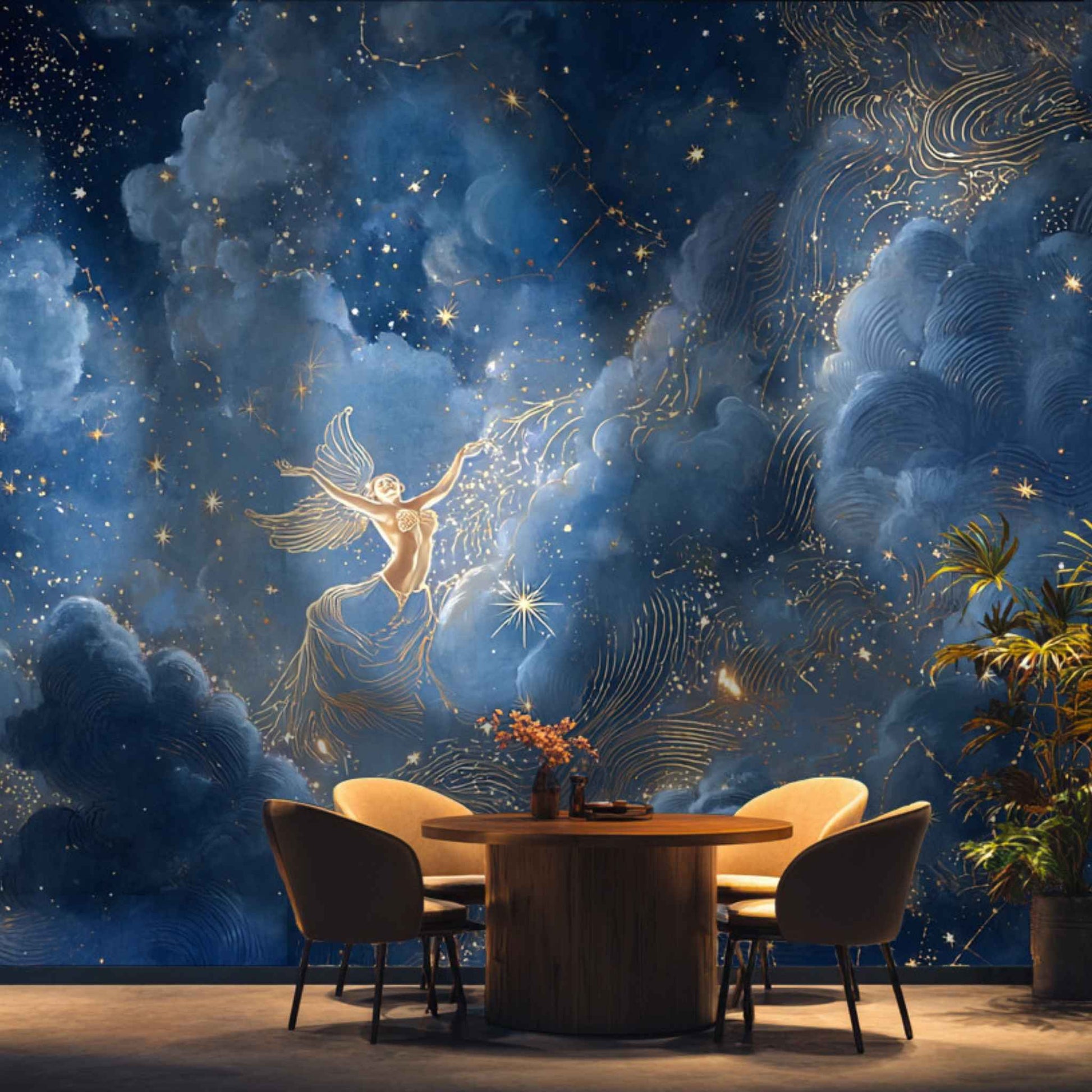 Blue Wall Mural Wallpaper Nyx Night Goddess Inspired Cosmic Design YT-06031
