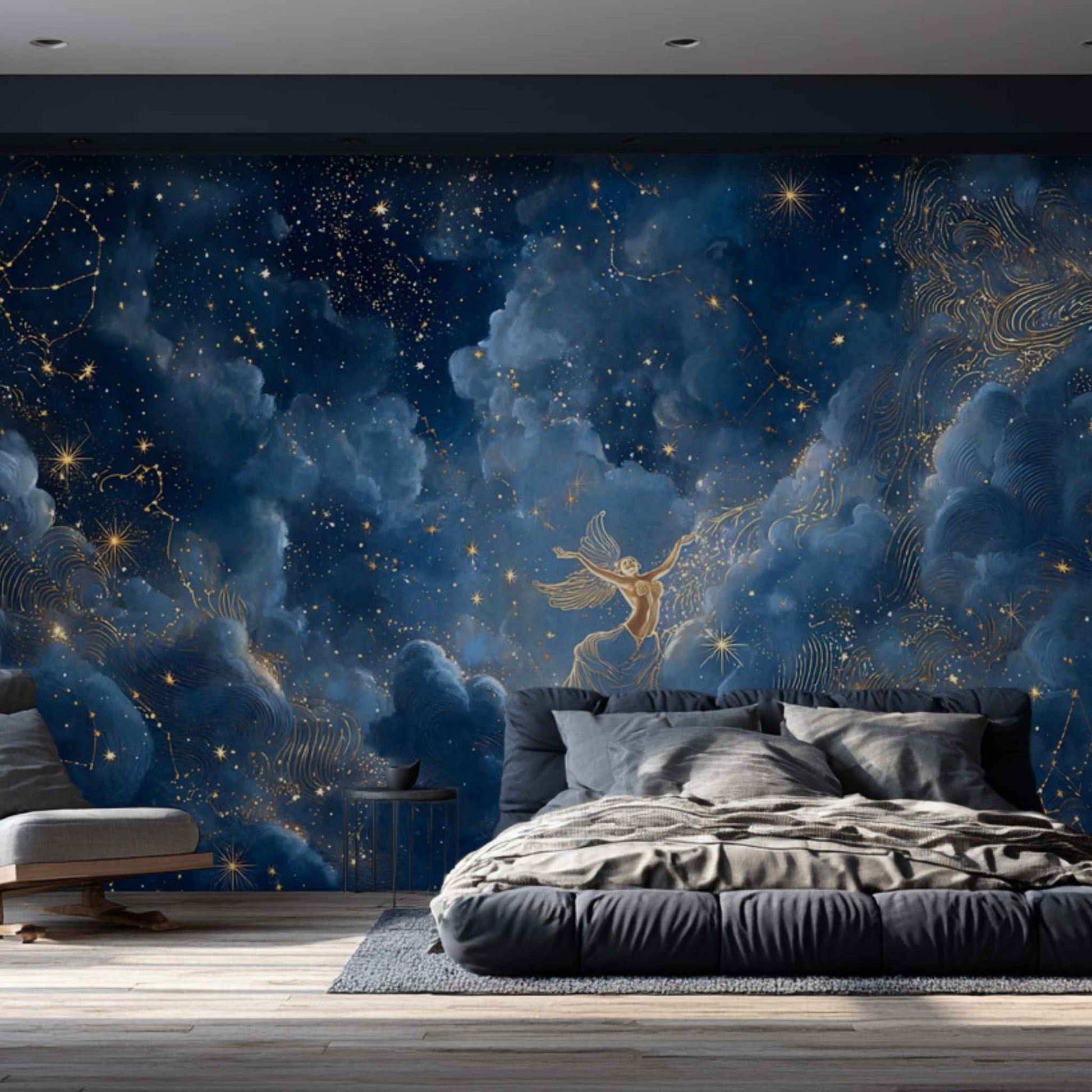 Blue Wall Mural Wallpaper Nyx Night Goddess Inspired Cosmic Design YT-06031
