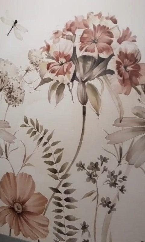 Soft Blush Botanical Wallpaper in a Real Home