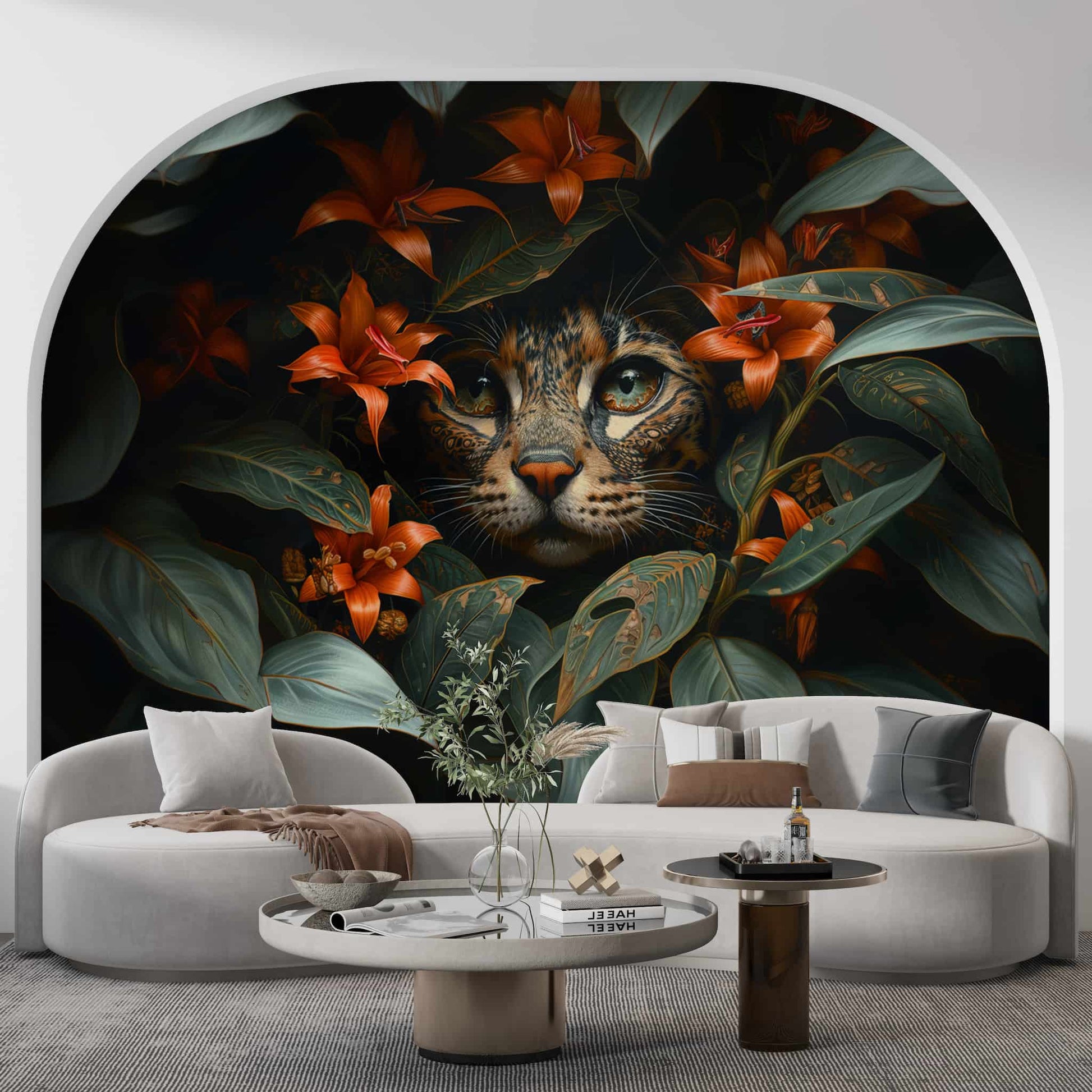Botanical Lily and Cat Wallpaper | Charming Floral and Animal Wall YCO-03006