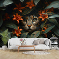 Botanical Lily and Cat Wallpaper | Charming Floral and Animal Wall YCO-03006