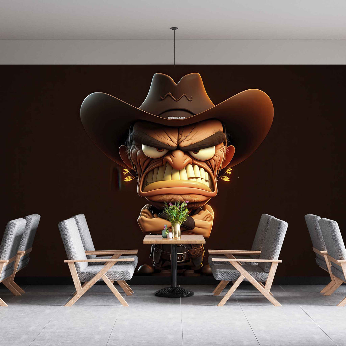 Cartoon Man Café Wallpaper | Fun and Whimsical Wall Art YC-00184