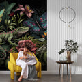 Chameleon and Butterflies Wallpaper Botanical Dark Wall Art YF-00327