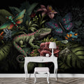 Chameleon and Butterflies Wallpaper Botanical Dark Wall Art YF-00327