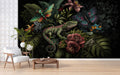 Chameleon and Butterflies Wallpaper Botanical Dark Wall Art YF-00327