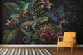 Chameleon and Butterflies Wallpaper Botanical Dark Wall Art YF-00327