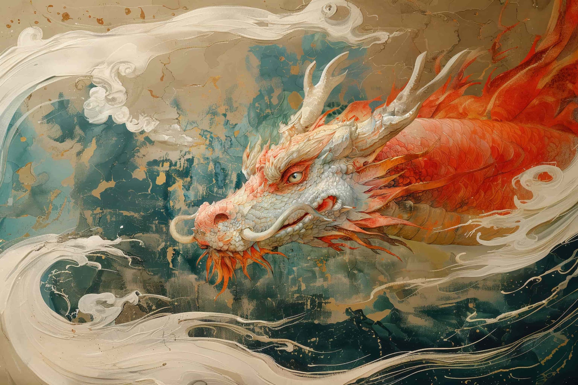 Chinese Dragon Wallpaper | Chinoiserie Wall Mural YCO-03005