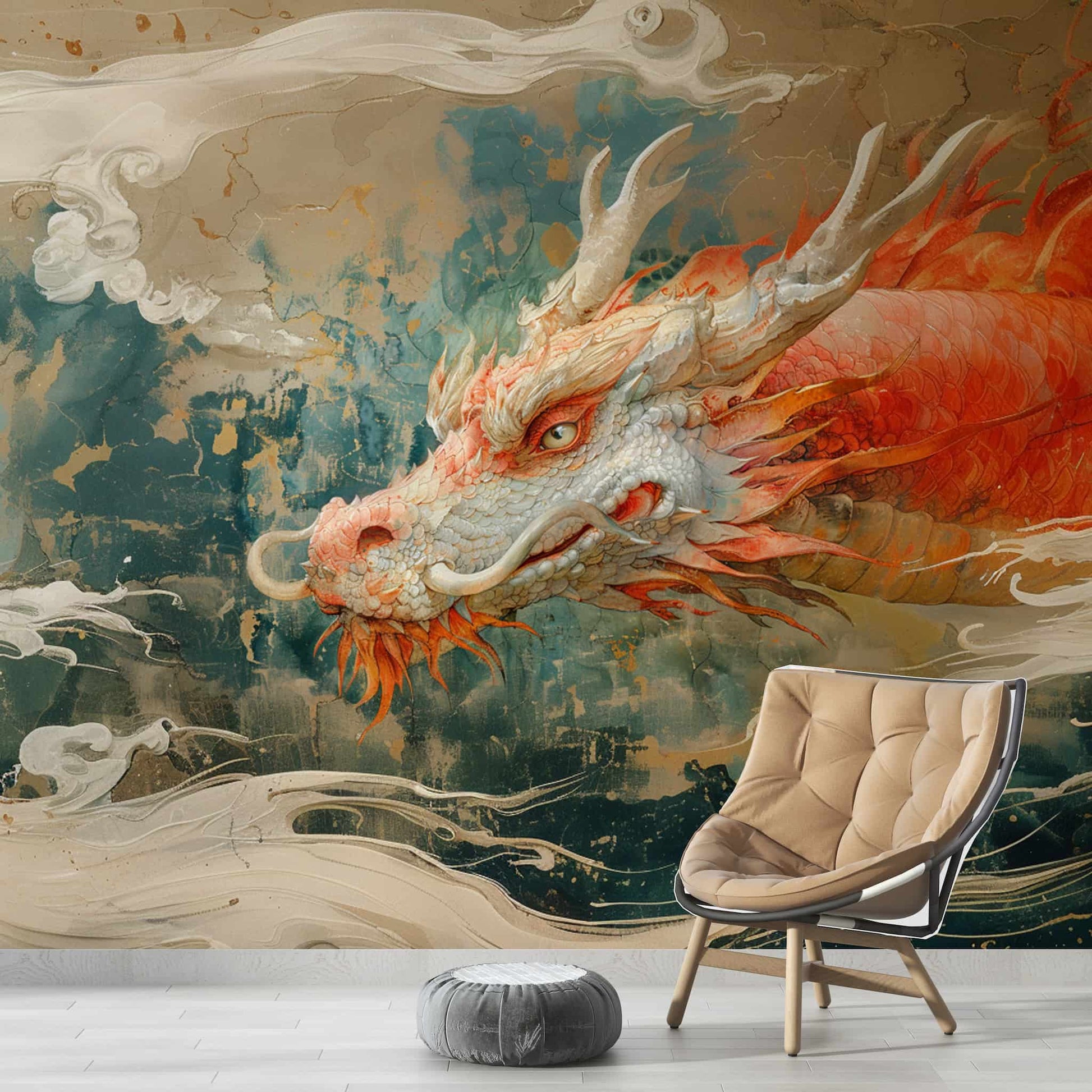 Chinese Dragon Wallpaper | Chinoiserie Wall Mural YCO-03005
