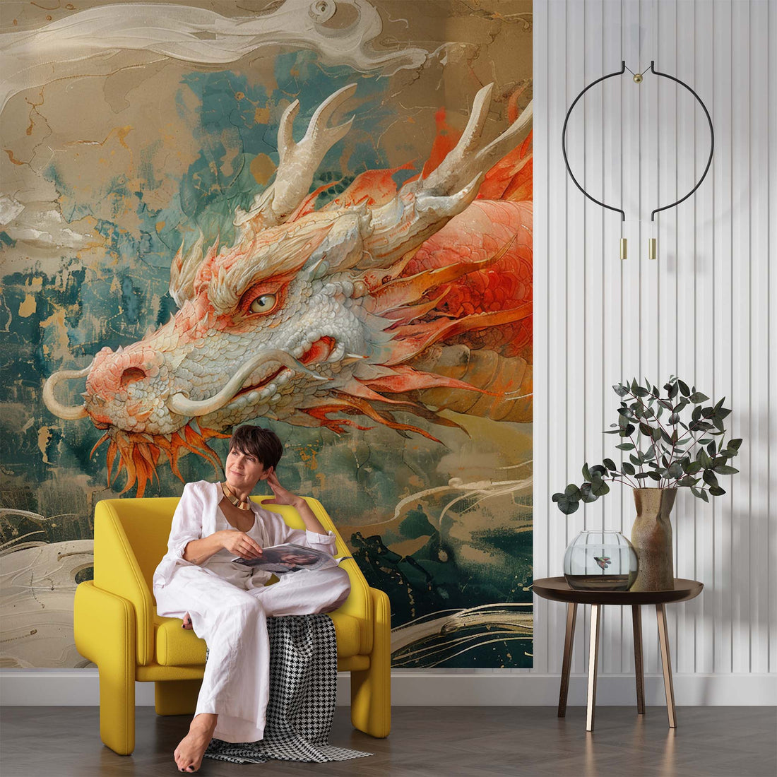 Chinese Dragon Wallpaper | Chinoiserie Wall Mural YCO-03005