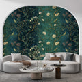 Chinoiserie Botanical Wallpaper Elegant Green Floral Bird Wall Art YM-06010