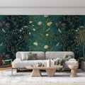 Chinoiserie Botanical Wallpaper Elegant Green Floral Bird Wall Art YM-06010