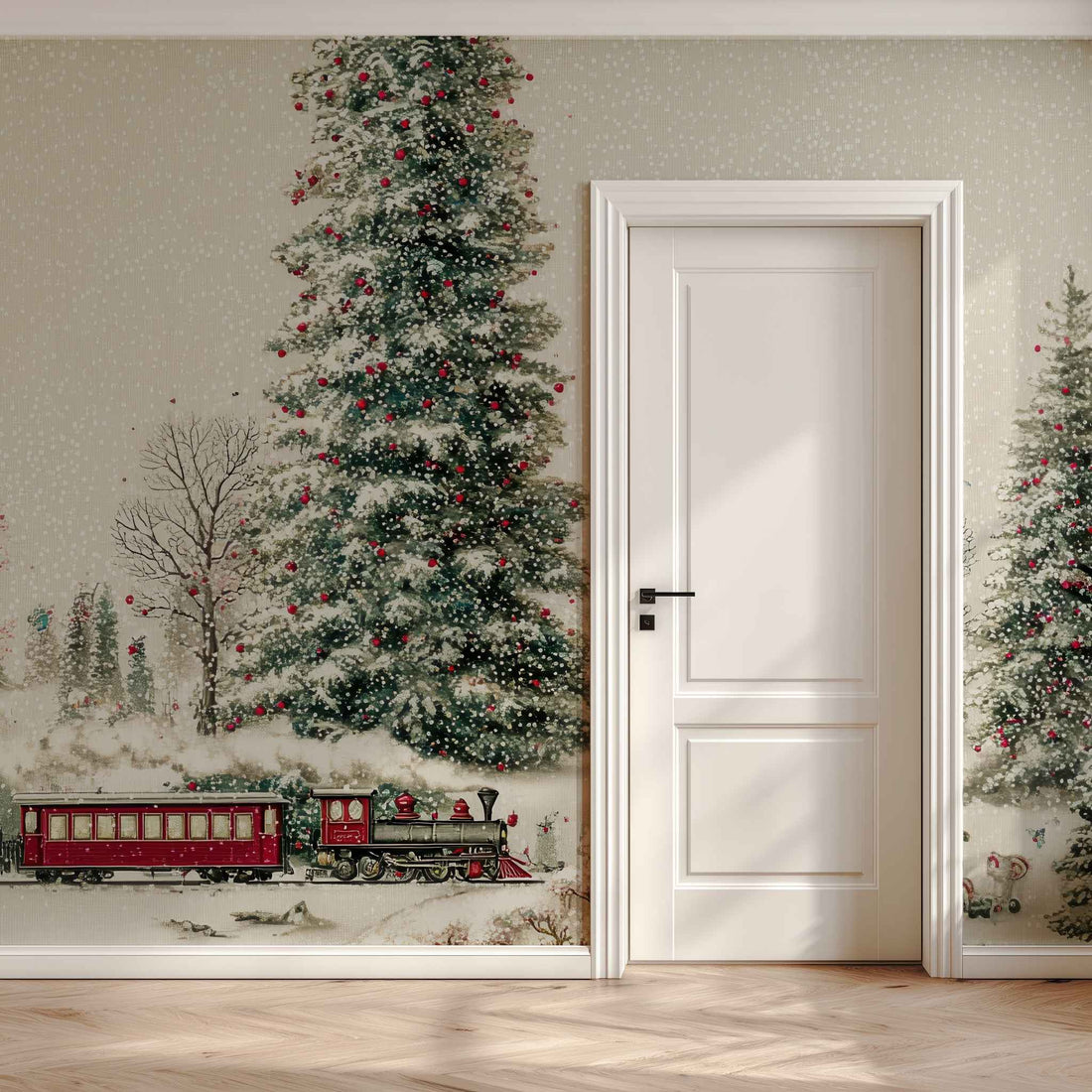 Christmas Train Wallpaper for Walls | Cute Snowy Scene Removable Mural YD-05124
