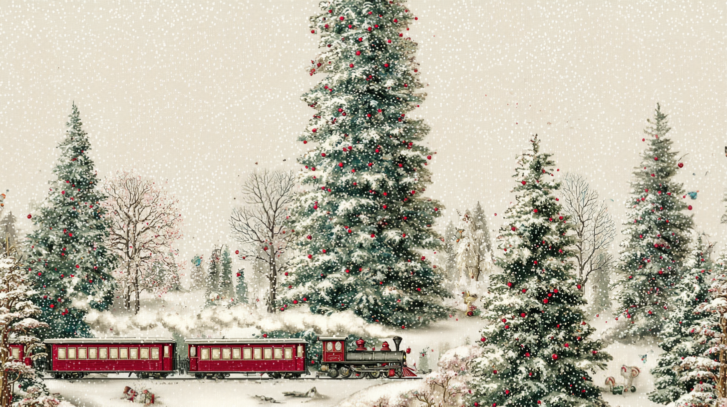 Christmas Train Wallpaper for Walls | Cute Snowy Scene Removable Mural YD-05124