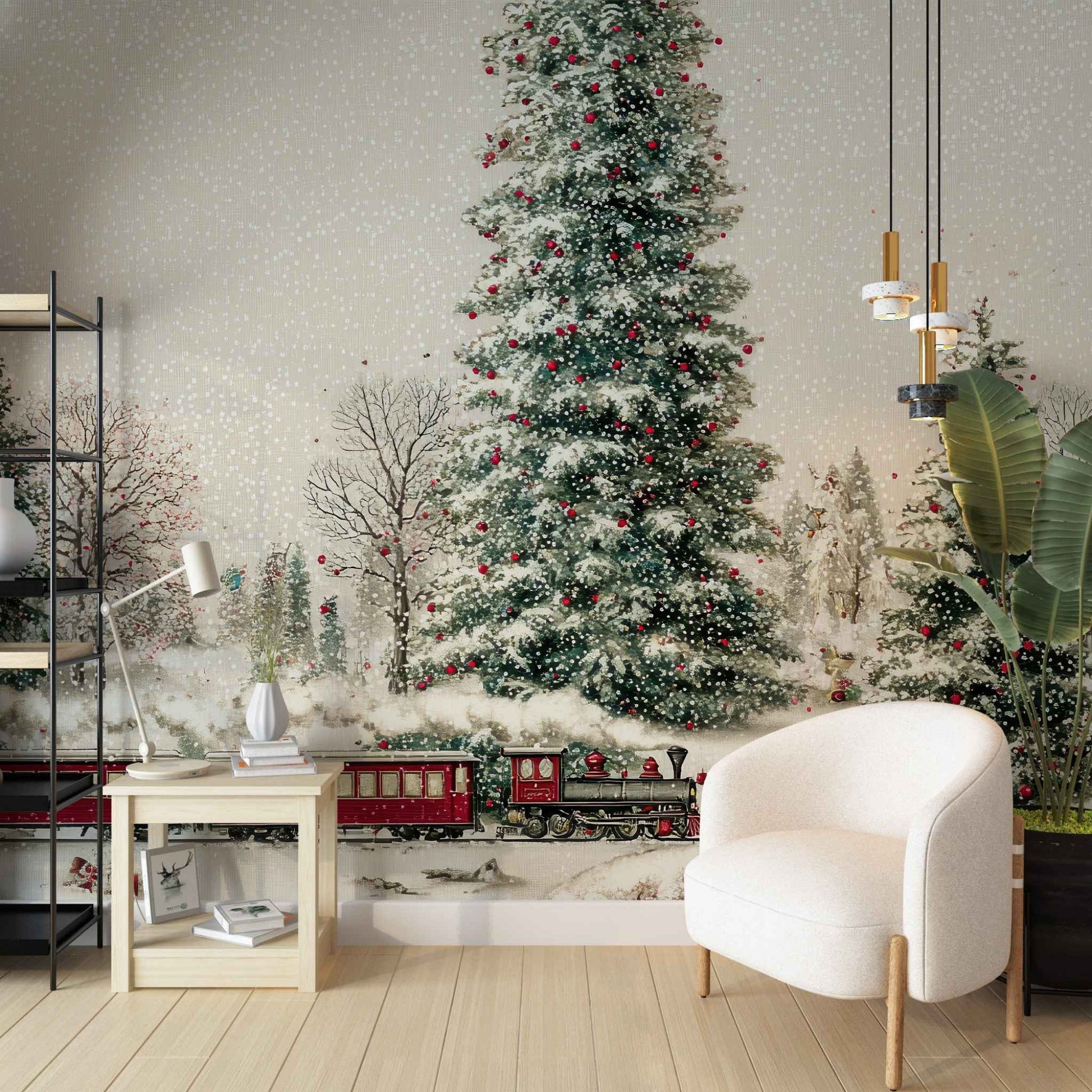 Christmas Train Wallpaper for Walls | Cute Snowy Scene Removable Mural YD-05124