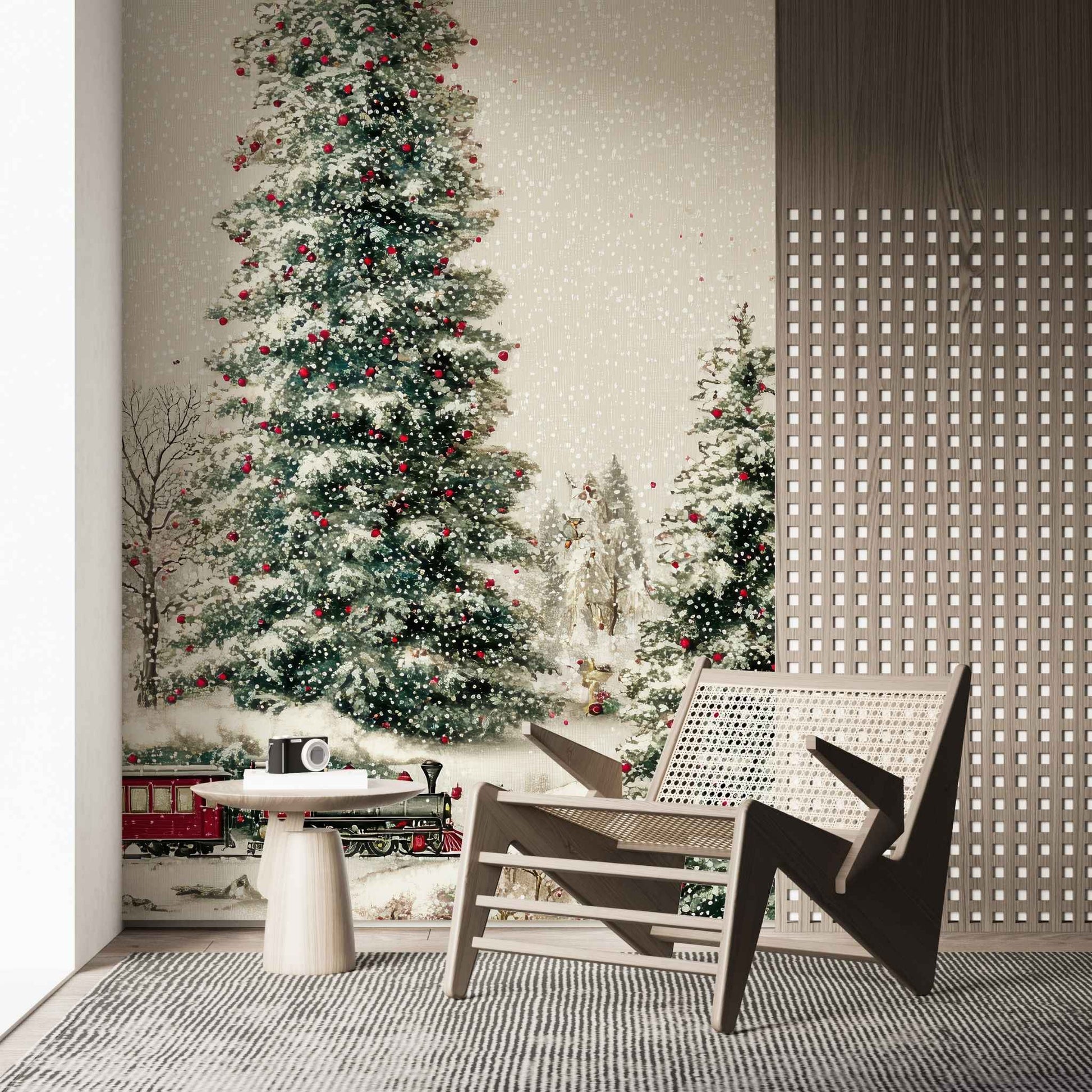 Christmas Train Wallpaper for Walls | Cute Snowy Scene Removable Mural YD-05124