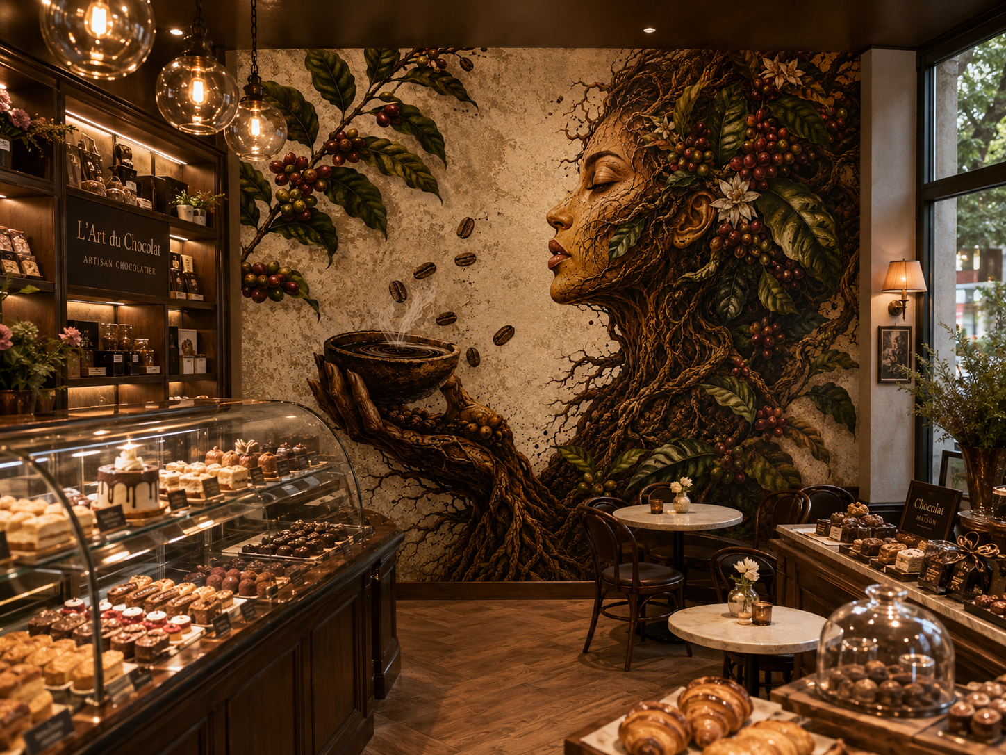 Coffee Shop Wall Mural Botanical Coffee Art Wallpaper for Cafe Bakery and Restaurant YC-06044