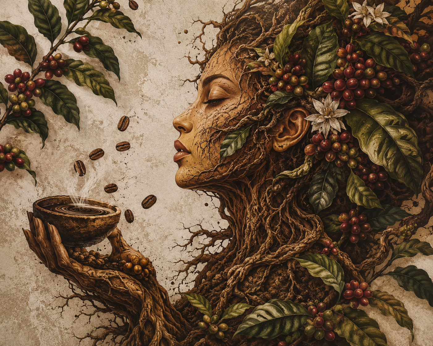 Coffee Shop Wall Mural Botanical Coffee Art Wallpaper for Cafe Bakery and Restaurant YC-06044