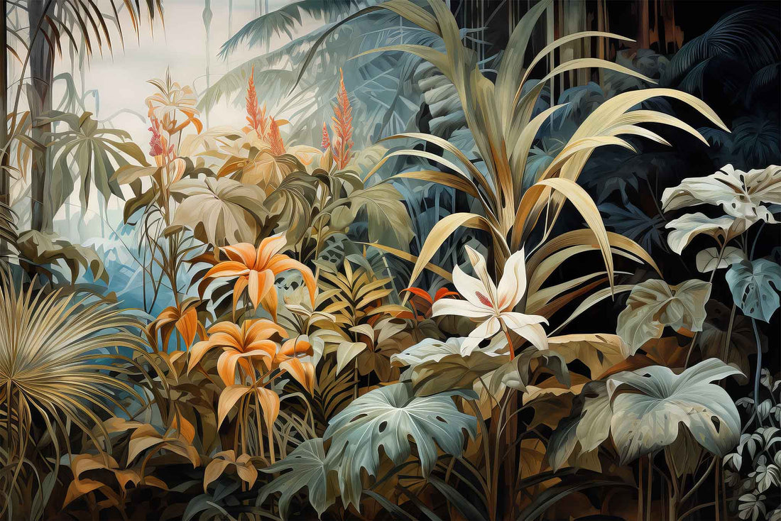Colorful Tropical Flowers Wallpaper | Vibrant Floral Design for Home Decor YD-02384