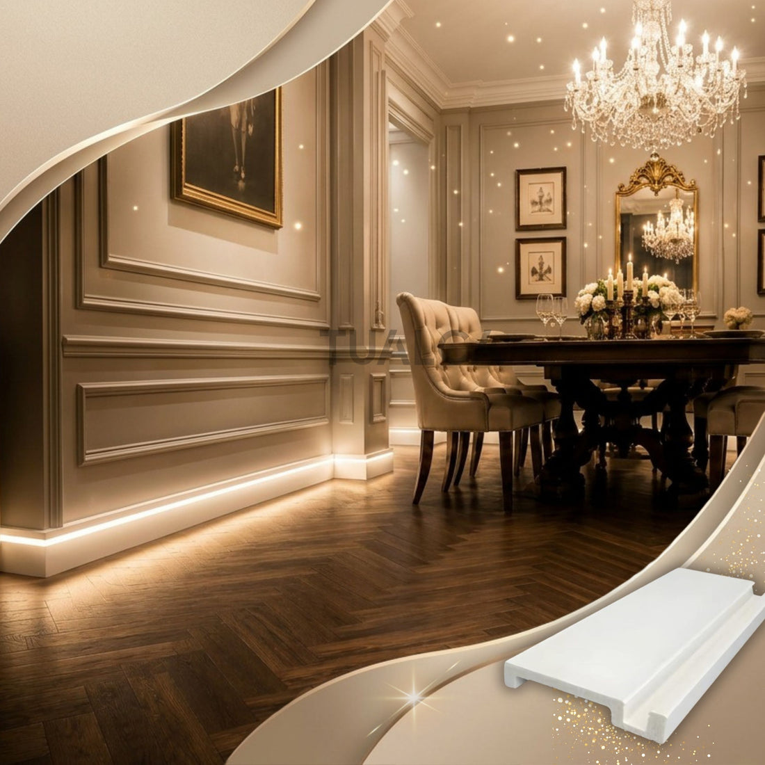 Covered LED Baseboard Trim ASL-006 Modern Polymer Skirting Board with Front Cover LED Channel