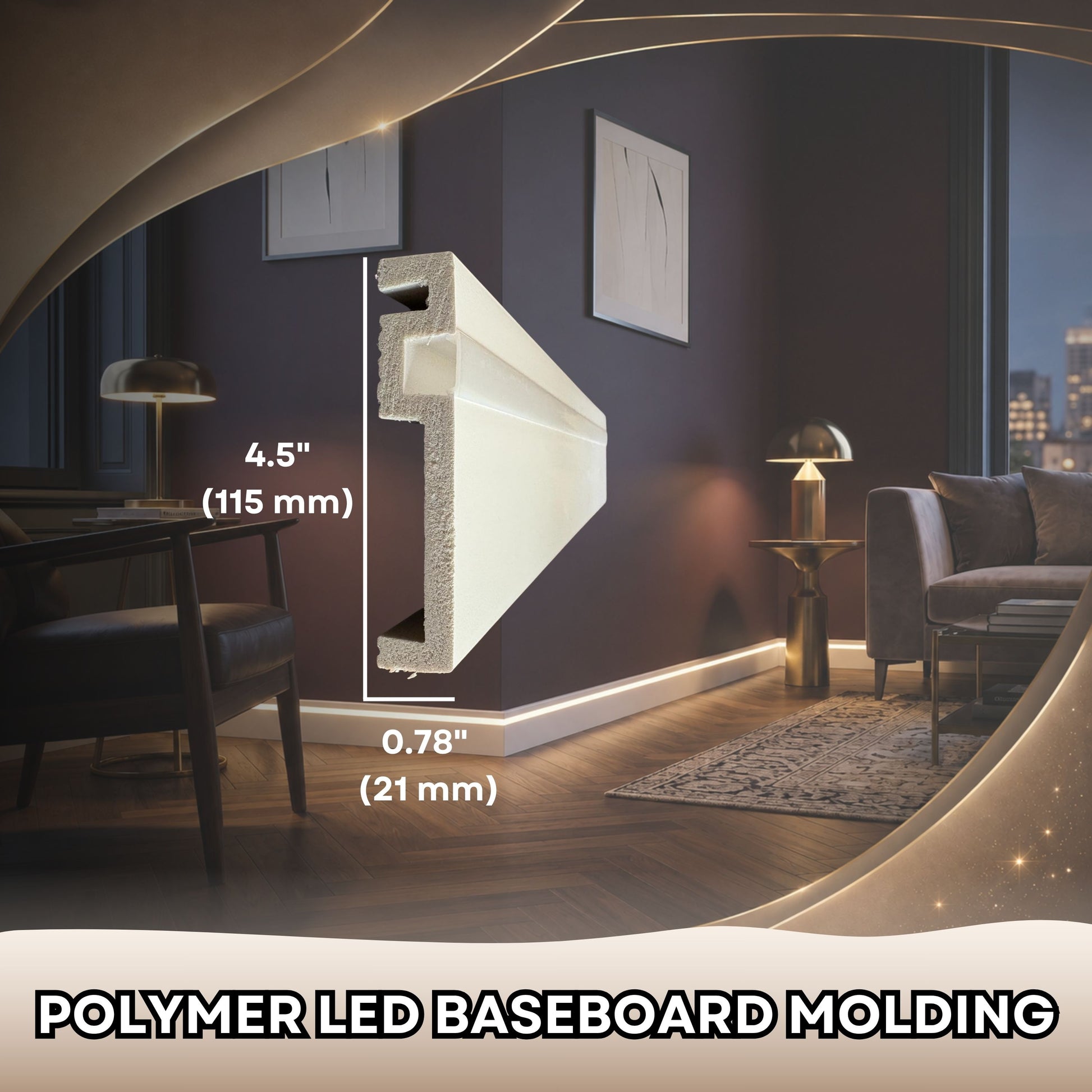 Covered LED Baseboard Trim ASL-006 Modern Polymer Skirting Board with Front Cover LED Channel