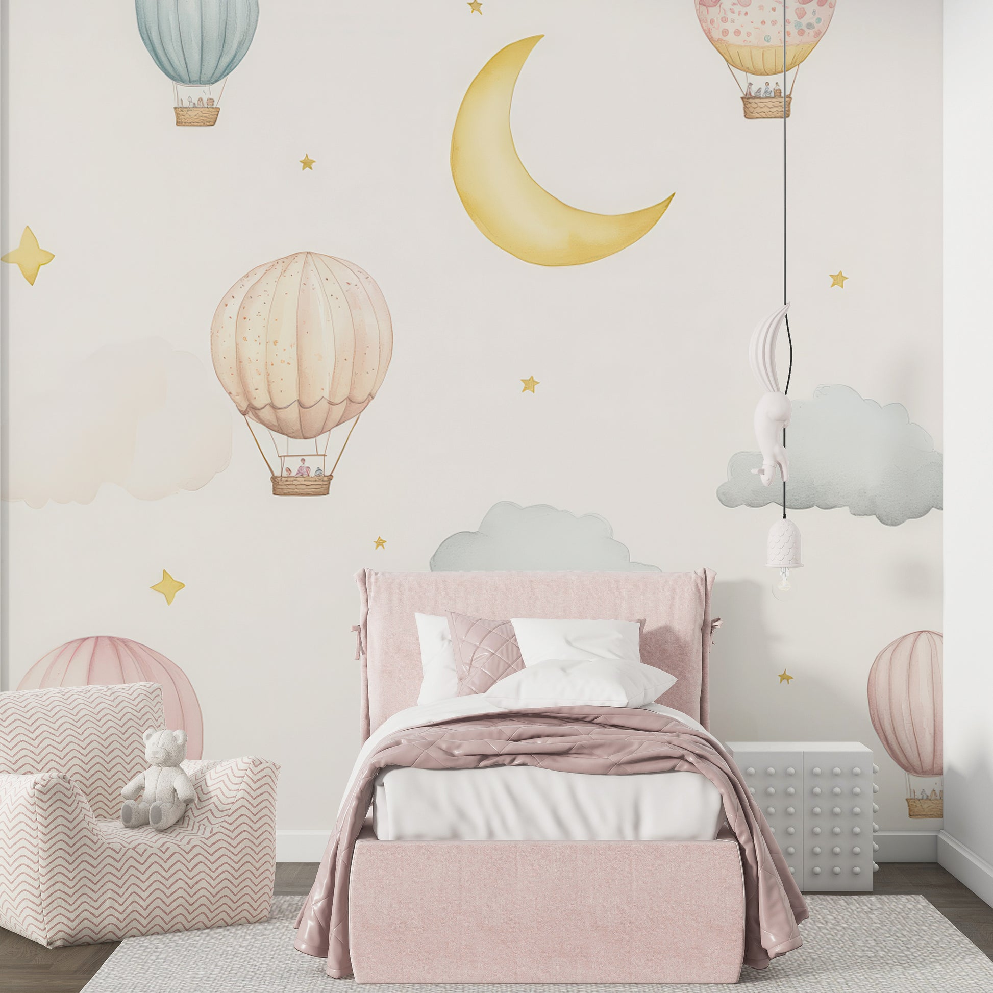 Custom Design Hot Air Balloon Nursery Wallpaper Dreamy Sky Wall Mural YCO-07027