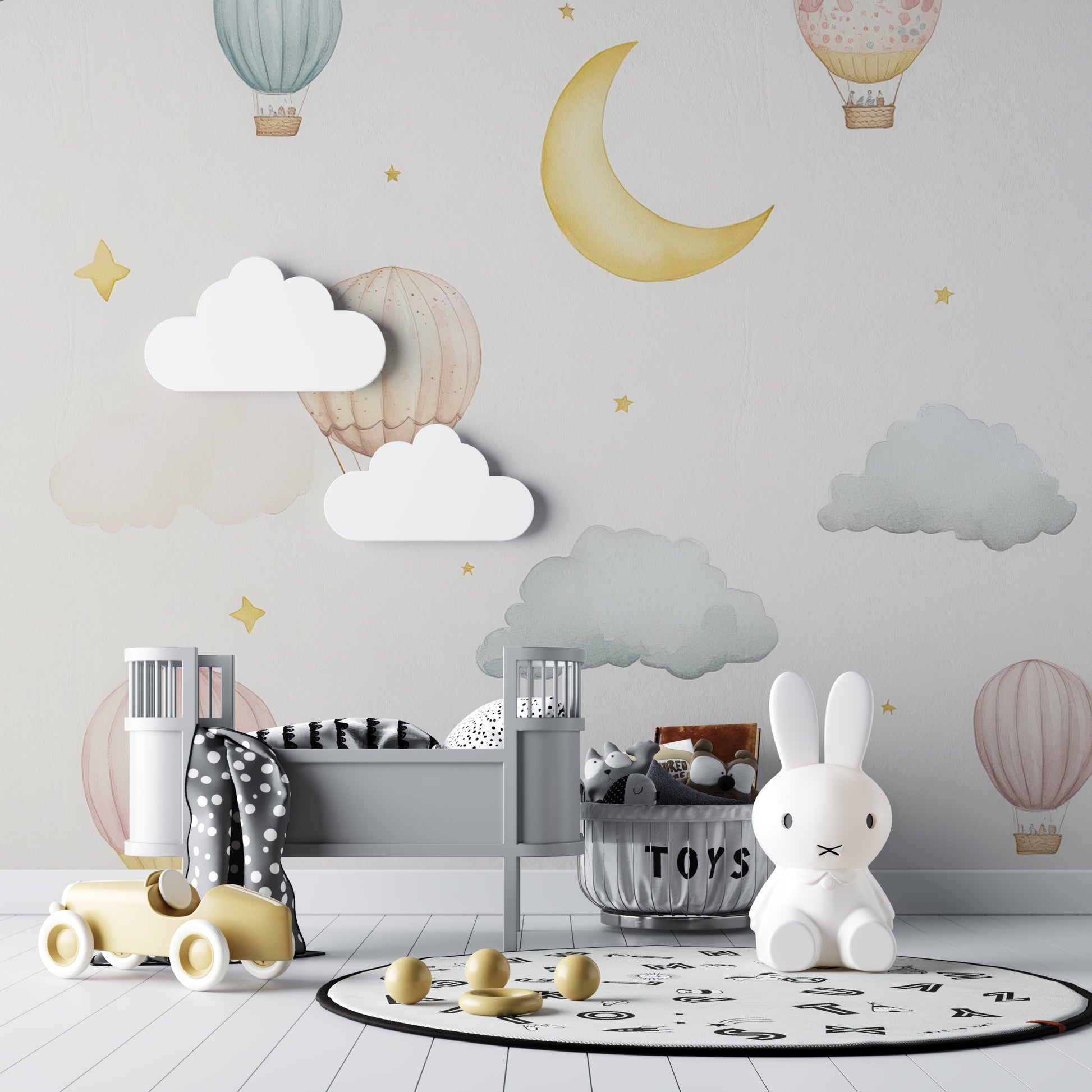 Custom Design Hot Air Balloon Nursery Wallpaper Dreamy Sky Wall Mural YCO-07027