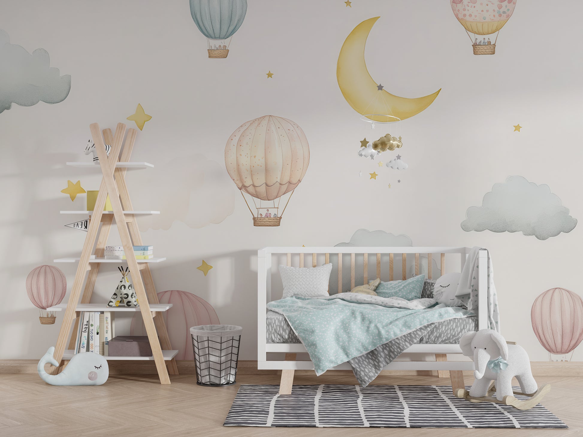 Custom Design Hot Air Balloon Nursery Wallpaper Dreamy Sky Wall Mural YCO-07027