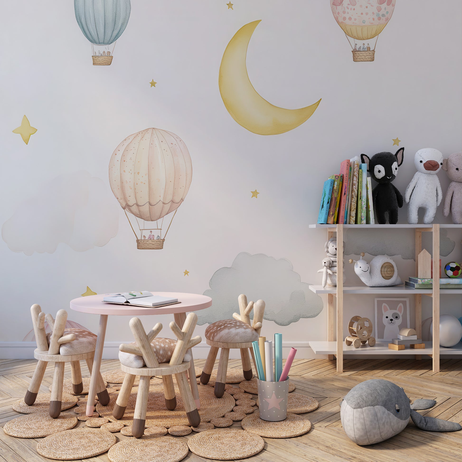 Custom Design Hot Air Balloon Nursery Wallpaper Dreamy Sky Wall Mural YCO-07027