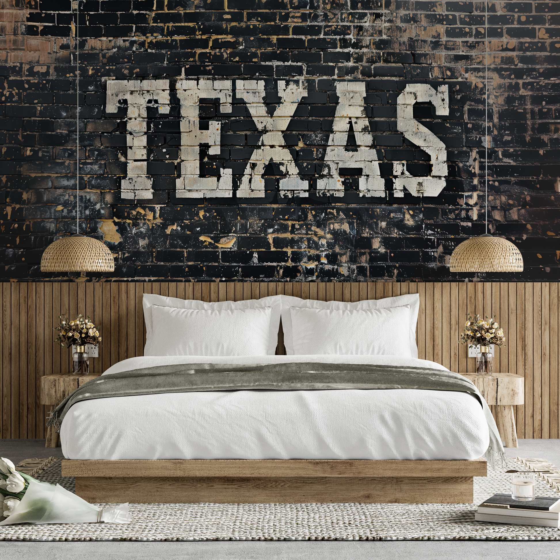 Custom Design Wallpaper with Texas Design Plaster and Brick Textured Wall Decor YMO-05093