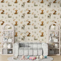 Cute Bunny Watercolor Wallpaper, Woodland Wall Decal YCO-30011
