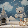Cute Bear Watercolor peel and stick Wallpaper | Nursery Wall Mural YCO-02493 