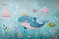 Cute Ocean Animals Wallpaper, Whales Octopus and Sea Turtle Wall Art YCO-05081