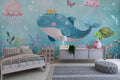 Cute Ocean Animals Wallpaper, Whales Octopus and Sea Turtle Wall Art YCO-05081