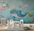 Cute Ocean Animals Wallpaper, Whales Octopus and Sea Turtle Wall Art YCO-05081